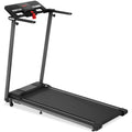 Black foldable walking pad treadmill with incline — front view