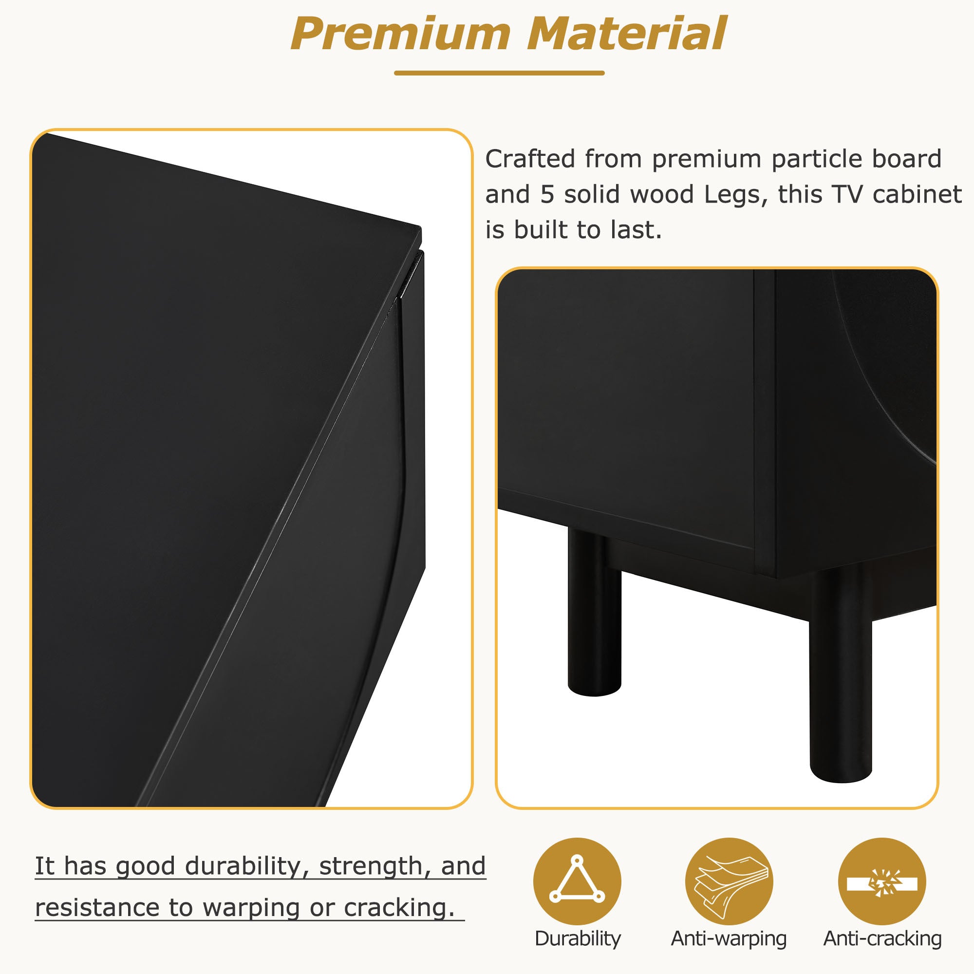 Black TV stand interior with adjustable shelves
