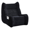 Black chenille bean bag chair with armrests — front view