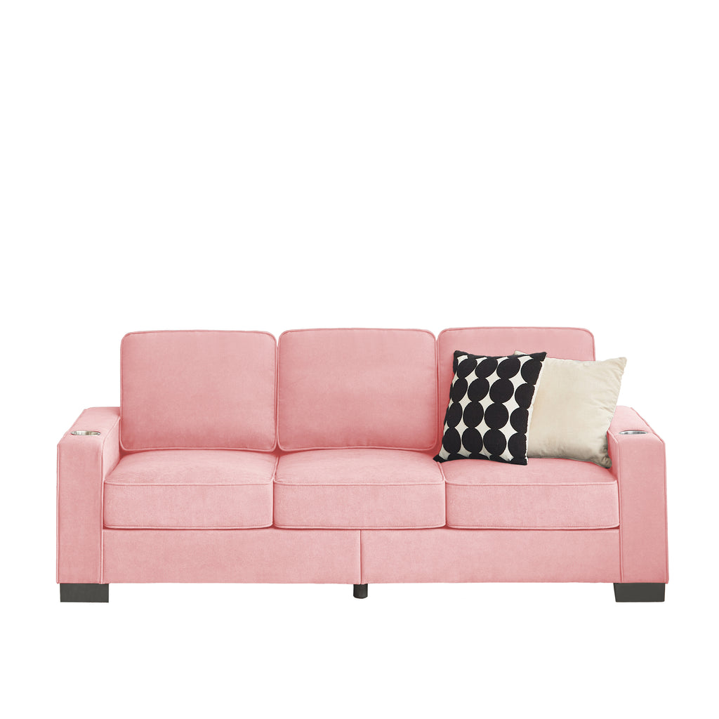 Pink 3-seater sofa in office setting