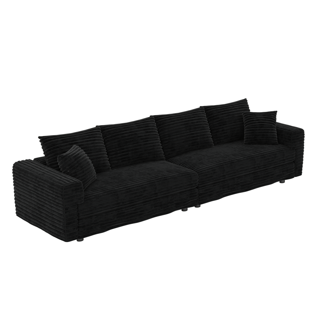 102.4 'Plush Corduroy 4-Seat Sofa,Modern Comfy Upholstered Sofa Cloud Couch,Deep Seat Couches with Soft Pillows and 3 Ottomans,Convertible Sofa Lounge Chair,Black(Old SKU:W1885S00287)