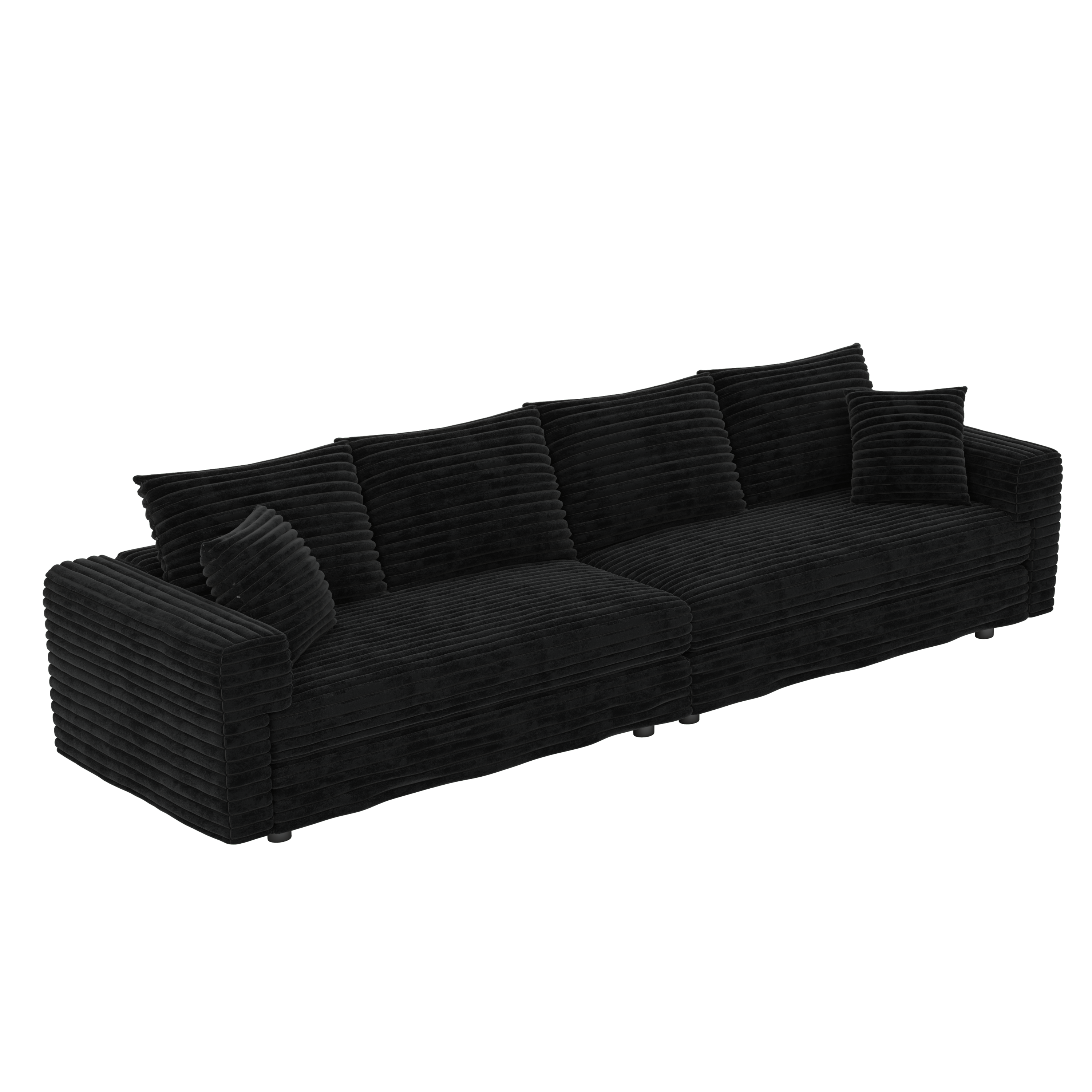 102.4 'Plush Corduroy 4-Seat Sofa,Modern Comfy Upholstered Sofa Cloud Couch,Deep Seat Couches with Soft Pillows and 3 Ottomans,Convertible Sofa Lounge Chair,Black(Old SKU:W1885S00287)