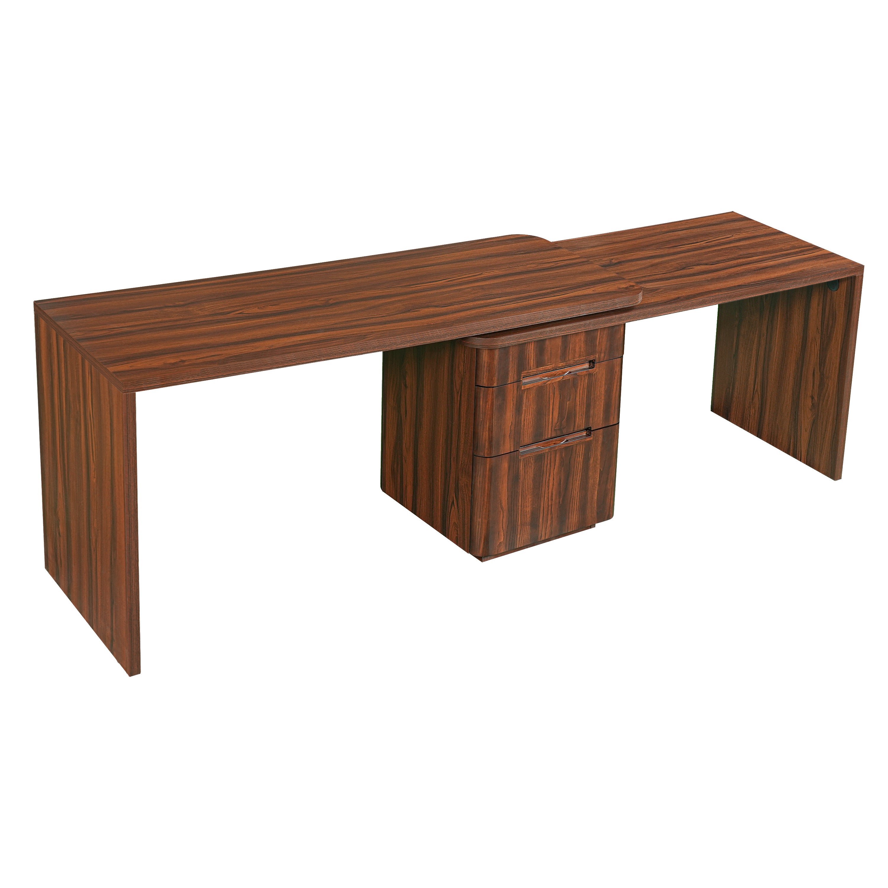 L-shaped desk rotating top at intermediate angle position