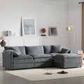 [NEW SKU of N723S0687B]103' Chenille Modular Sectional Sofa with Deep and Wide Seat, L Shaped Cloud Couch Set with Double Cushions, 4 Seat Sofa with Movable Ottoman, Oversized Indoor Furniture