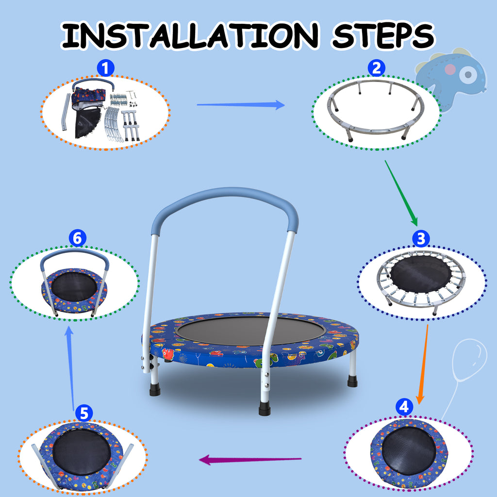 Kids ages 1-6 mini trampoline indoor outdoor side view