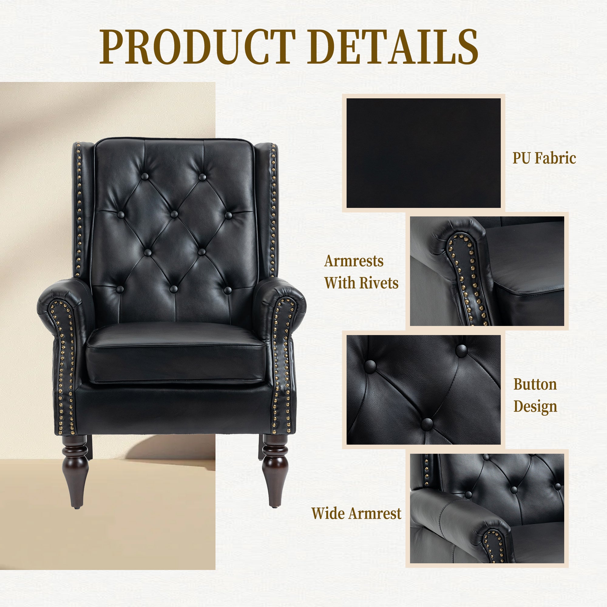 Armchair side profile view