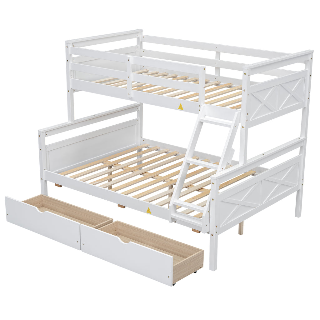White twin over full bunk bed with ladder — front view