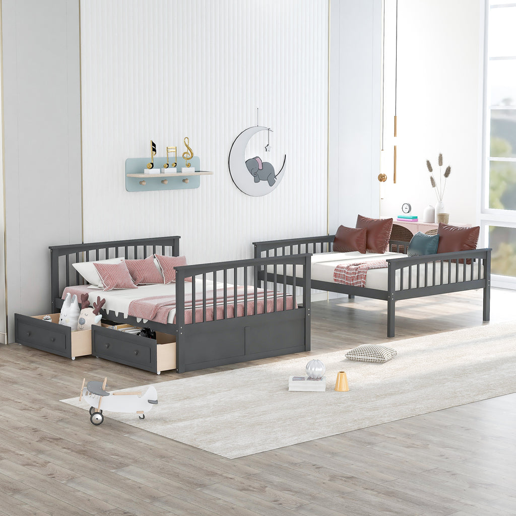 Two rolling drawers with wheels and handles on bunk bed