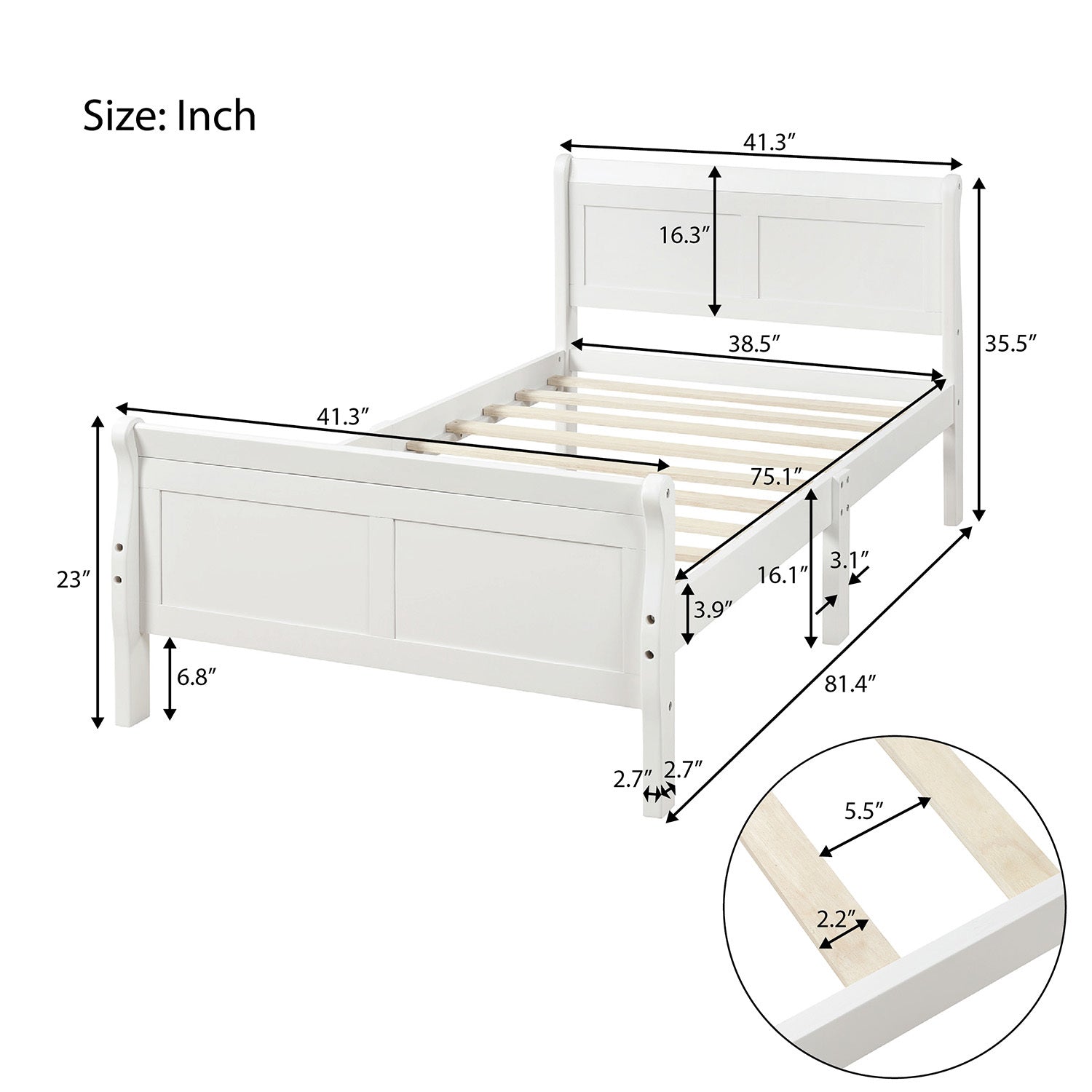White sleigh bed hollow headboard design detail