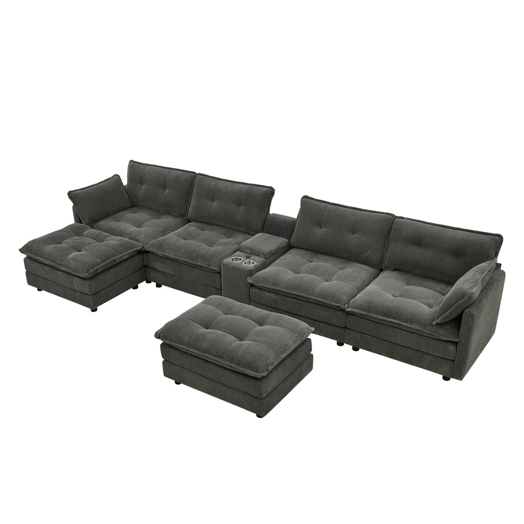 154 inch gray U-shaped sectional sofa assembly 4-box packaging