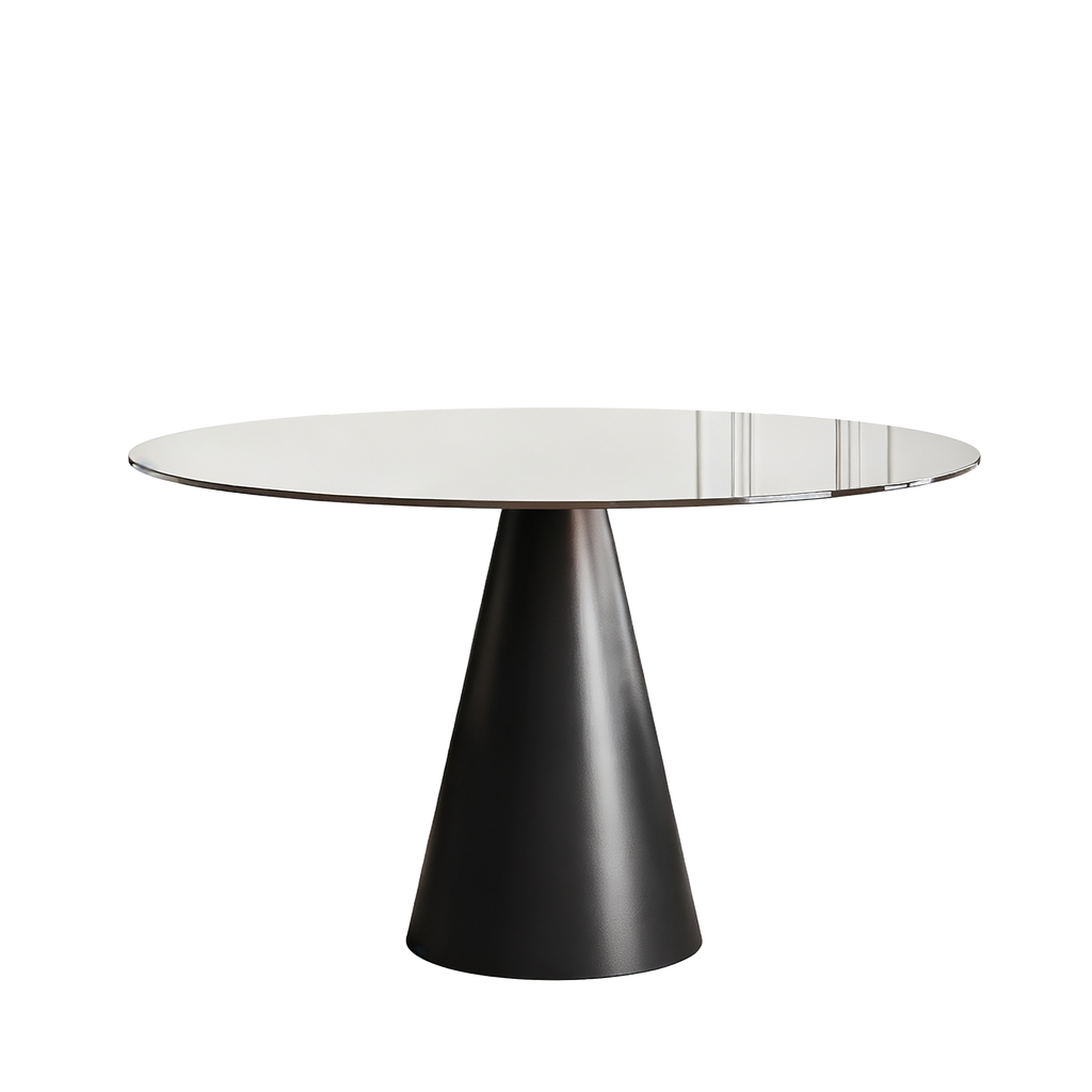 35-inch Round Glass Dining Table with Tempered Glass Top and Carbon Steel Legs, Dark Brown Finish, Suitable for 2-4 People