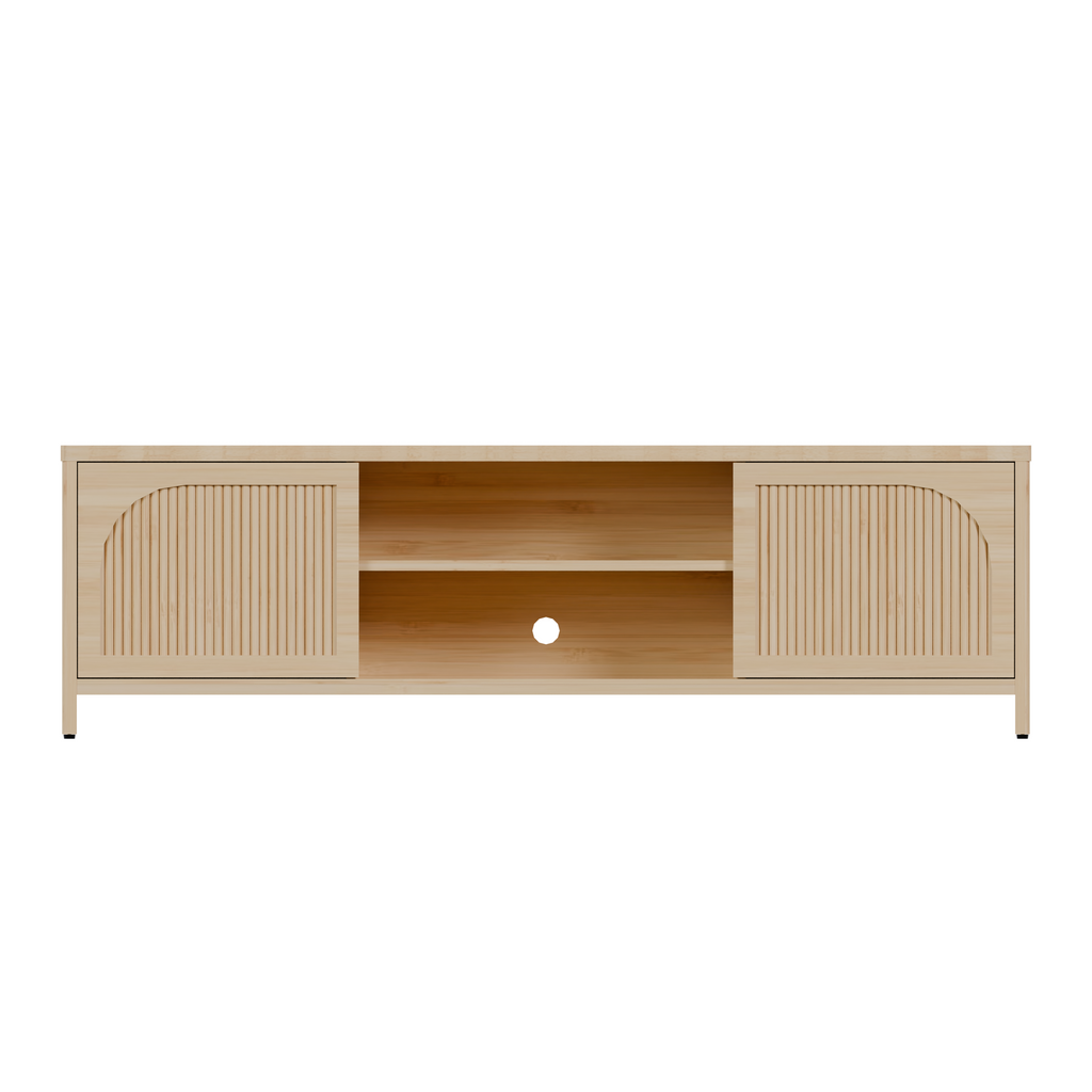 Bamboo TV cabinet magnetic door close-up