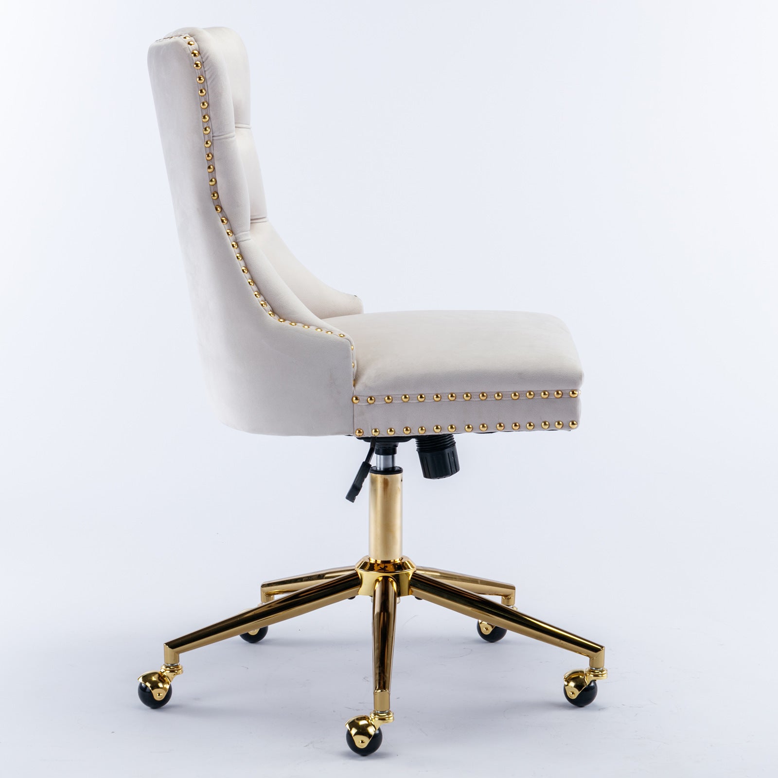 Velvet Office Chair — Button-Tufted with Gold Metal Base & Wheels