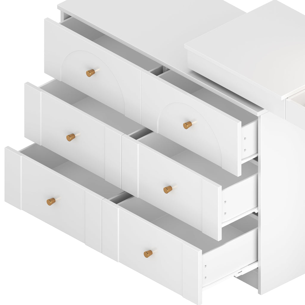 Vanity Desk with Mirror and Lights, Makeup Vanity Table with Flip-Top Tabletop and Storage 7 Drawers, 9 Compartments, 3 Shelves, 3 Color Modes Adjustable Makeup Table for Bedroom, Walnut (N733P279096)