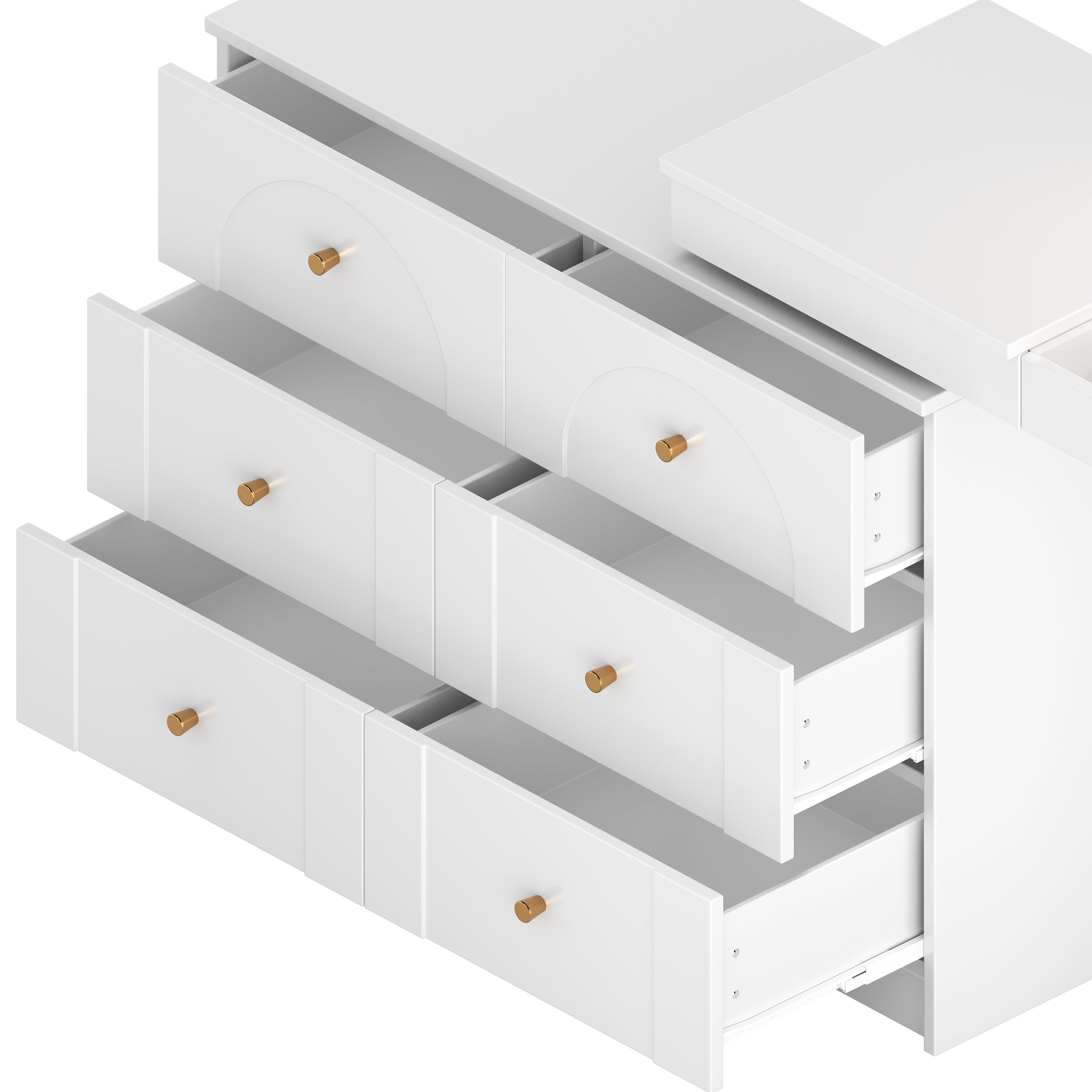 Vanity Desk with Mirror and Lights, Makeup Vanity Table with Flip-Top Tabletop and Storage 7 Drawers, 9 Compartments, 3 Shelves, 3 Color Modes Adjustable Makeup Table for Bedroom, Walnut (N733P279096)