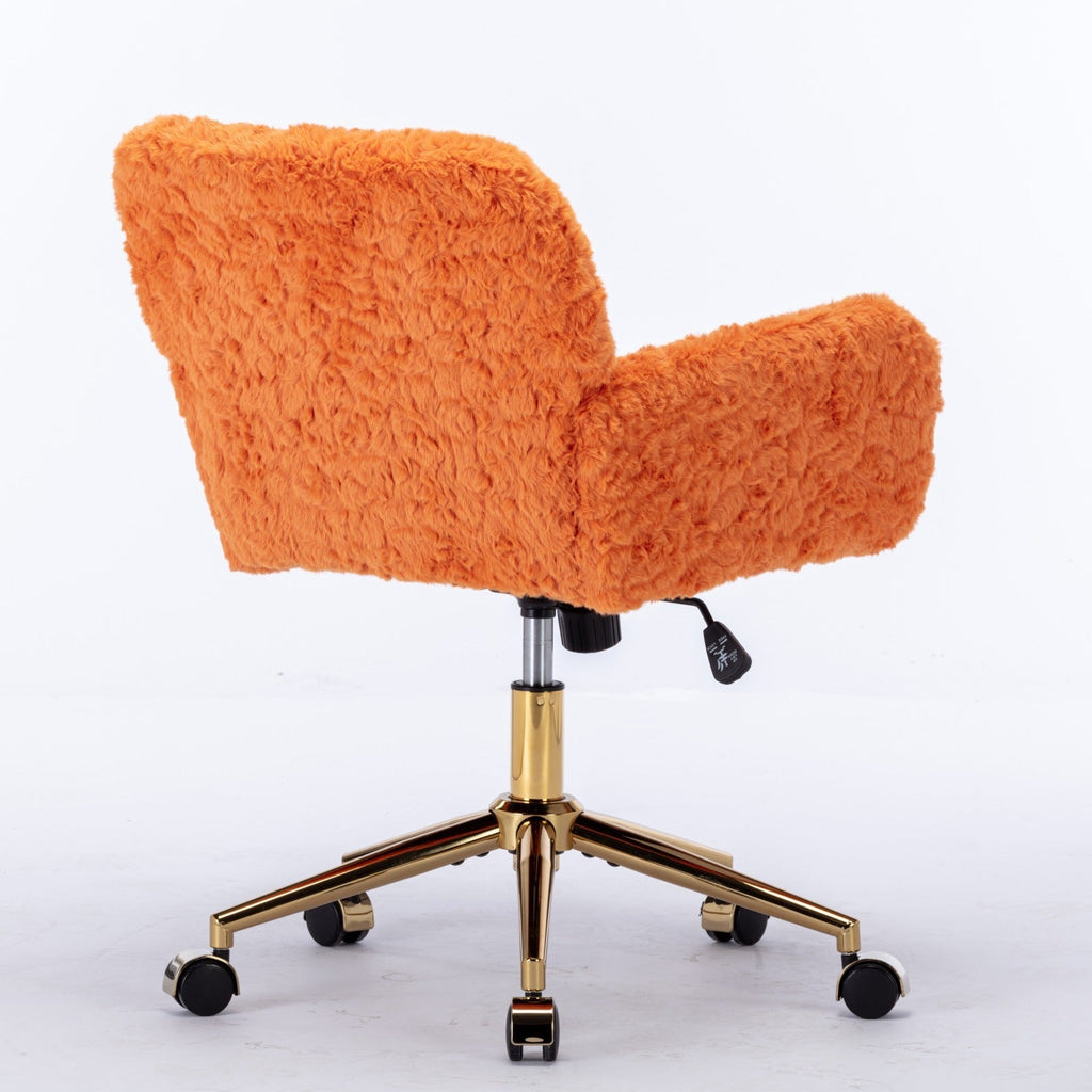 Faux Fur Office Chair — 40° Reclining with Gold Metal Base & Wheels
