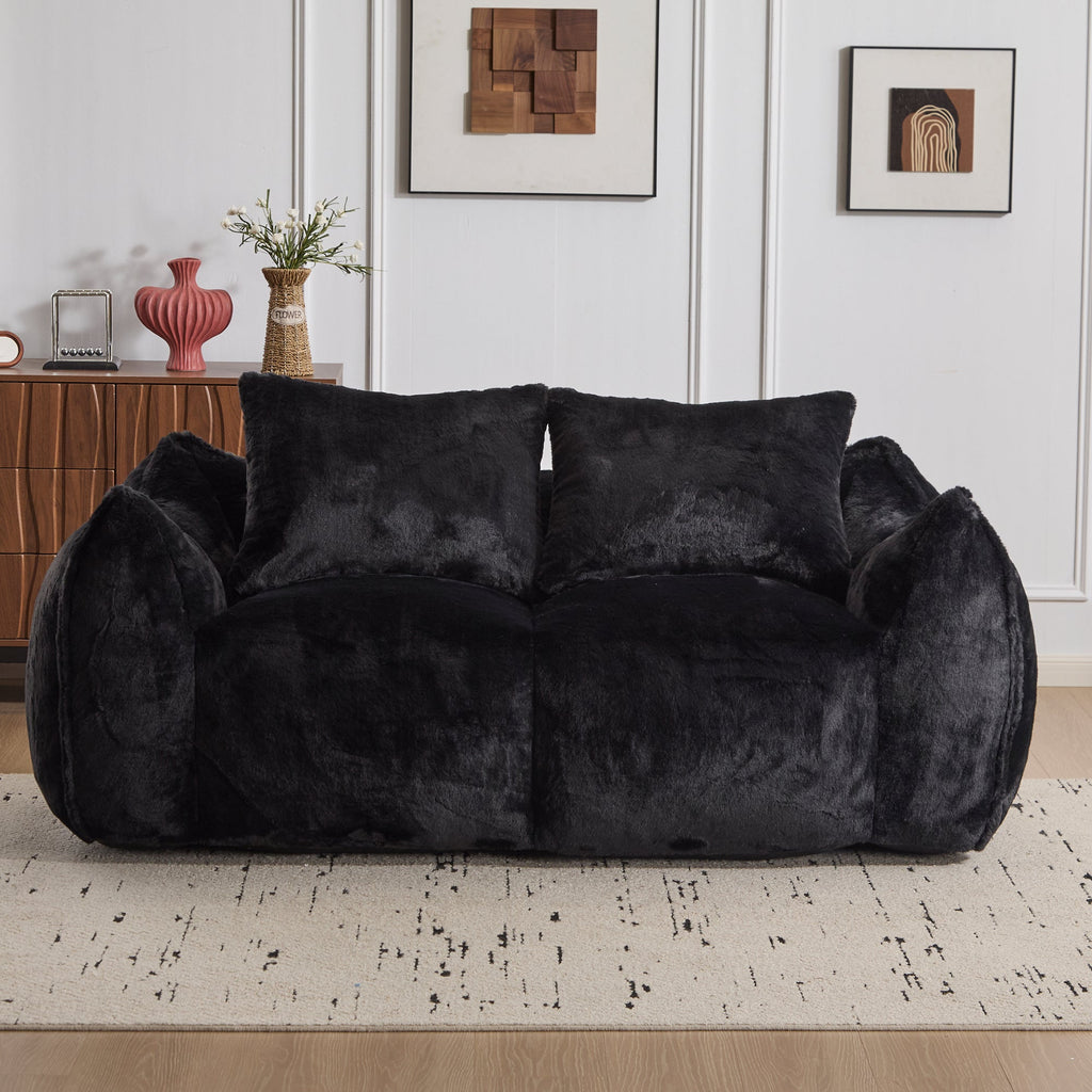 Giant Bean Bag Couch for Adults, Ultra Soft Fluffy Loveseat Bean Bag Sofa, Oversized Chase Lounge Chair Indoor for Living Room Bedroom, No Assembly Required Cozy Reading Chair with Pillows, White