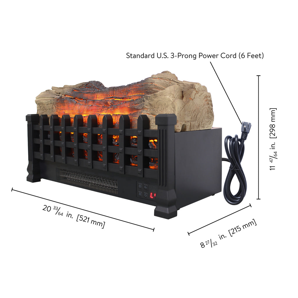 Electric fireplace insert realistic 3D log flame effect close-up