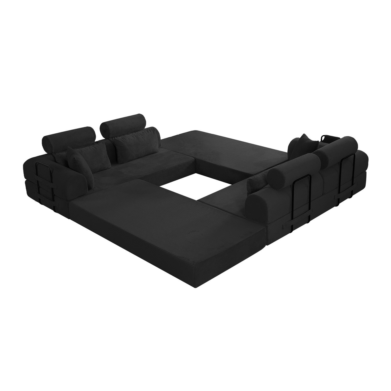Black sectional sofa seating area