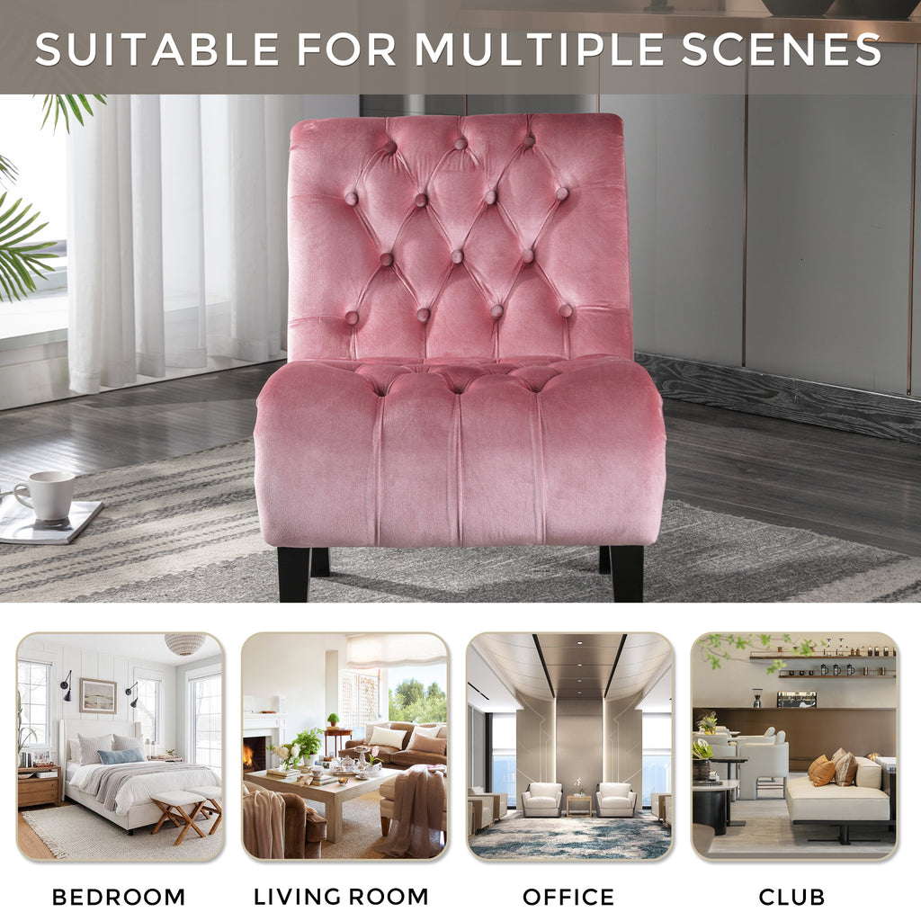 Pink accent chair in living room setting