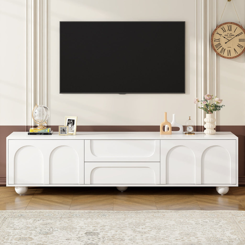 TV Stand with Arched Doors & 2 Drawers — for TVs Up to 75"