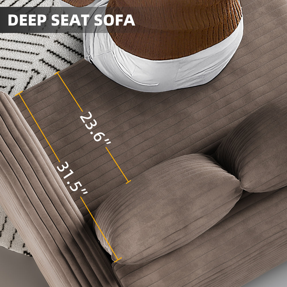 102.4 'Plush Corduroy 4-Seat Sofa,Modern Comfy Upholstered Sofa Cloud Couch,Deep Seat Couches with Soft Pillows and 3 Ottomans,Convertible Sofa Lounge Chair,Black(Old SKU:W1885S00287)
