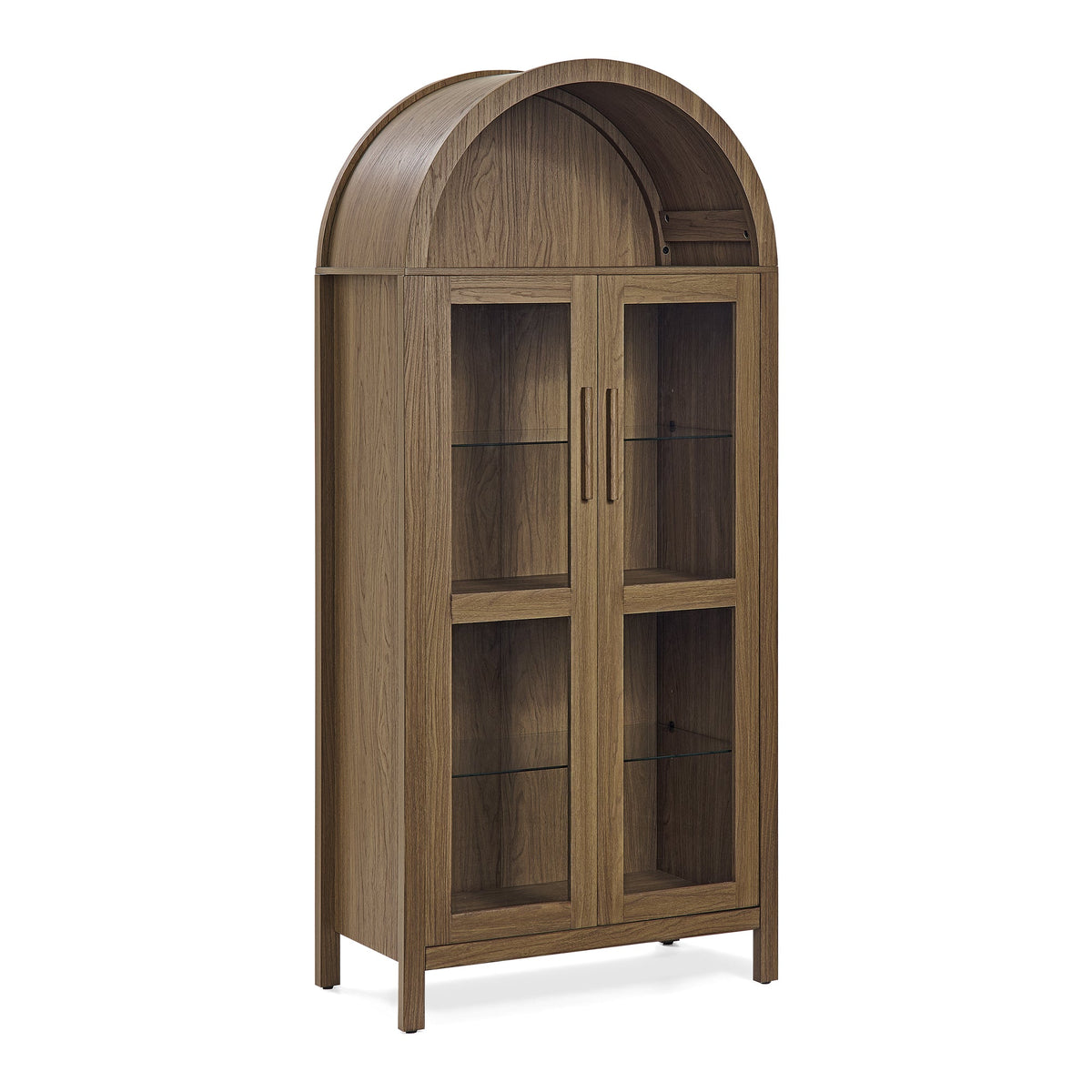 A high arched storage cabinet with a lamp, a modern retro-style wooden storage cabinet with adjustable glass partitions, suitable for use as a multi-functional cabinet in kitchens-Black