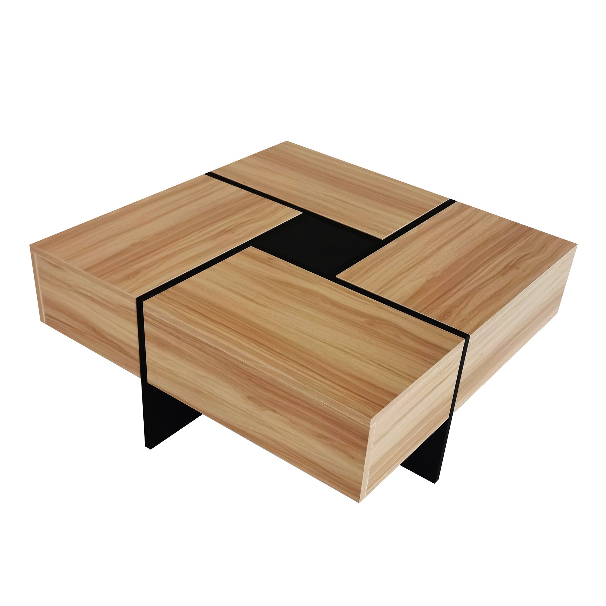 Brown square coffee table wood-grain finish — front view