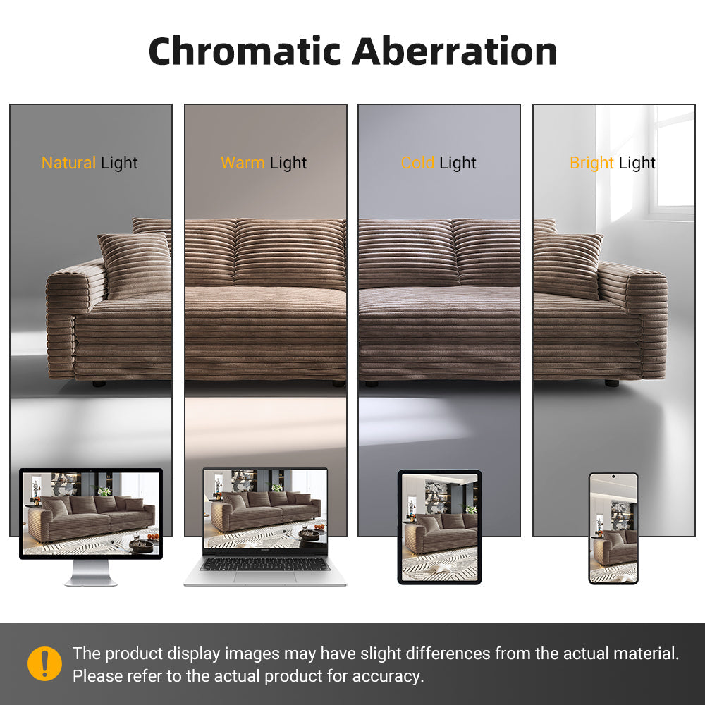 102.4 'Plush Corduroy 4-Seat Sofa,Modern Comfy Upholstered Sofa Cloud Couch,Deep Seat Couches with Soft Pillows and 3 Ottomans,Convertible Sofa Lounge Chair,Black(Old SKU:W1885S00287)