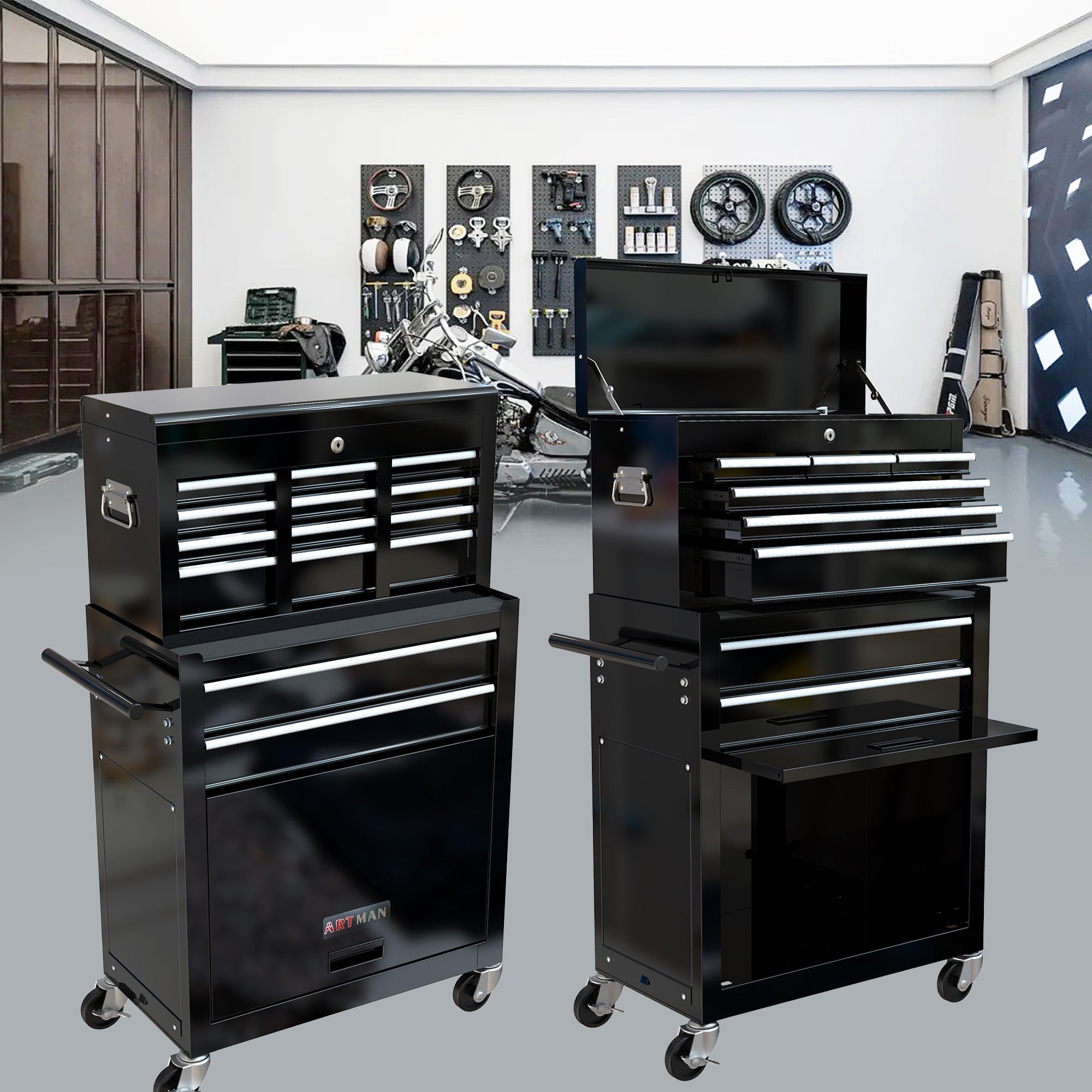 8-Drawer Rolling Tool Chest with Lock — Metal Tool Storage Cabinet