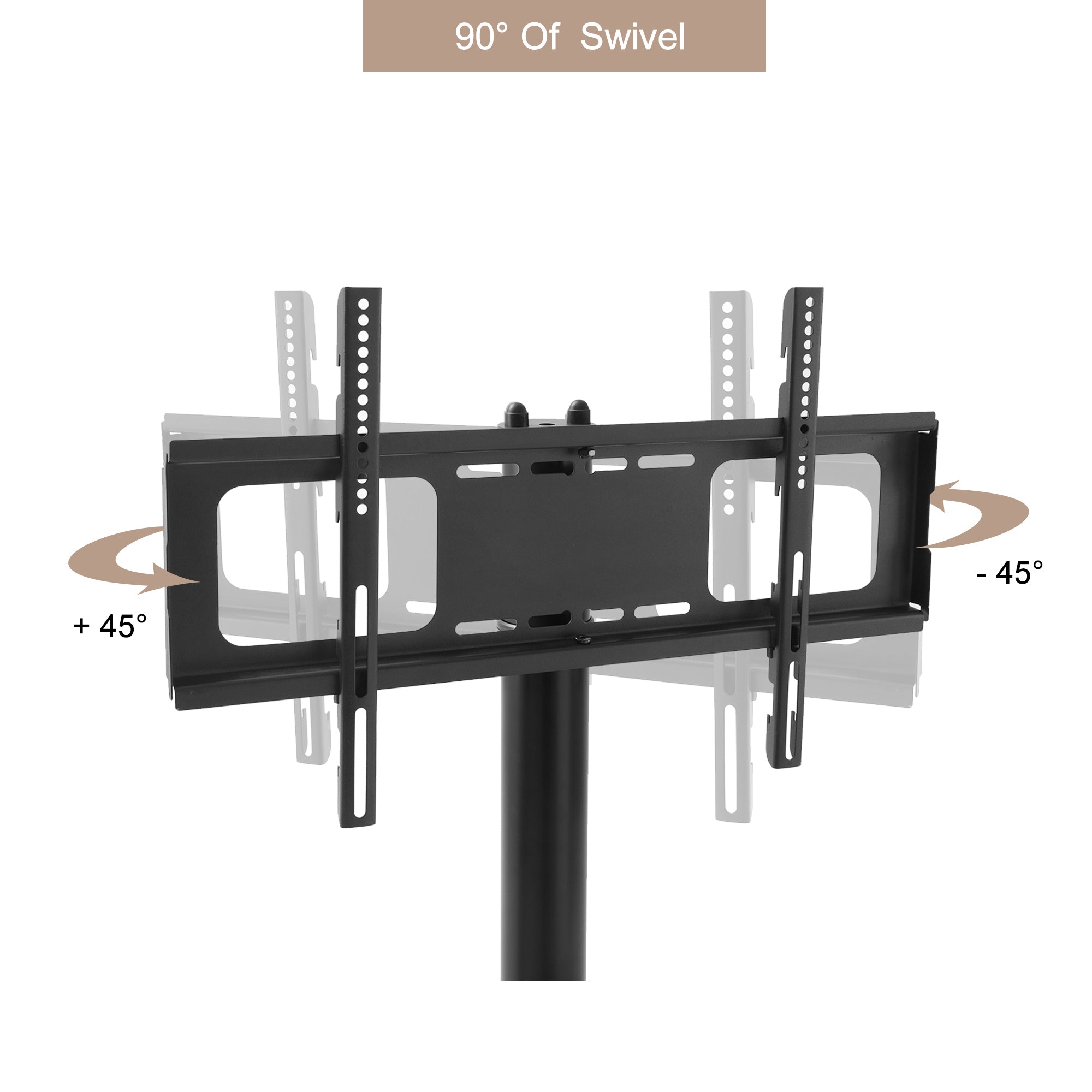 Black metal frame TV cart with tempered glass shelves close-up