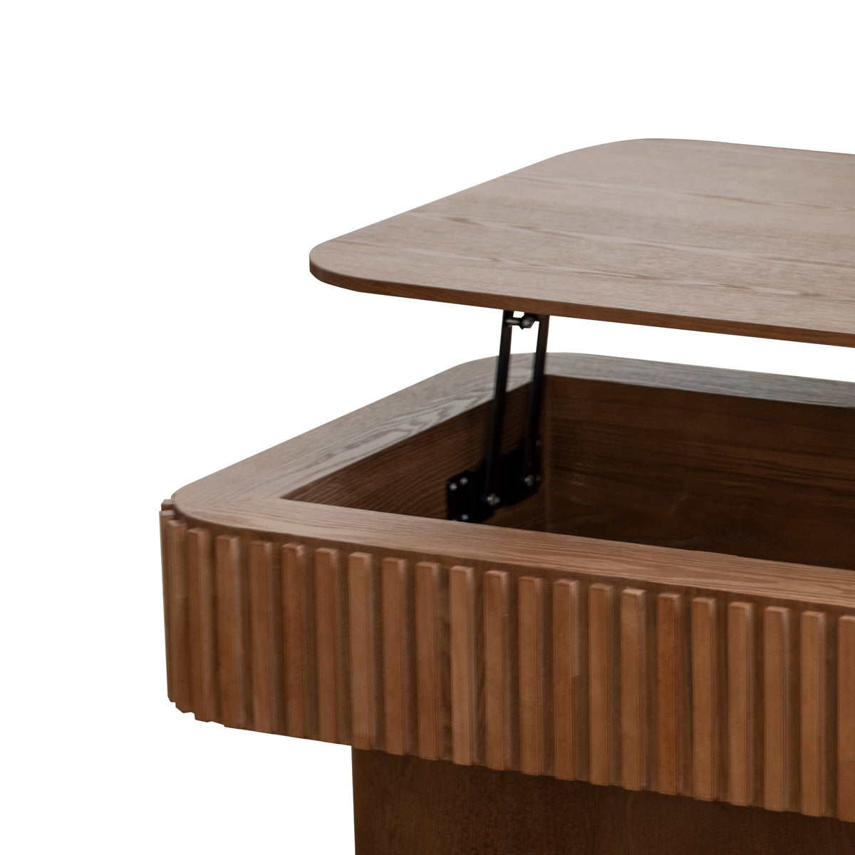 38.6'' Fluted Lift-top Coffee Table Solid Wood Veneered Modern Coffee Table Accent Tea Table with Storage and Adjustable Height for Living Room, Bedroom, Apartment or Office, Grey