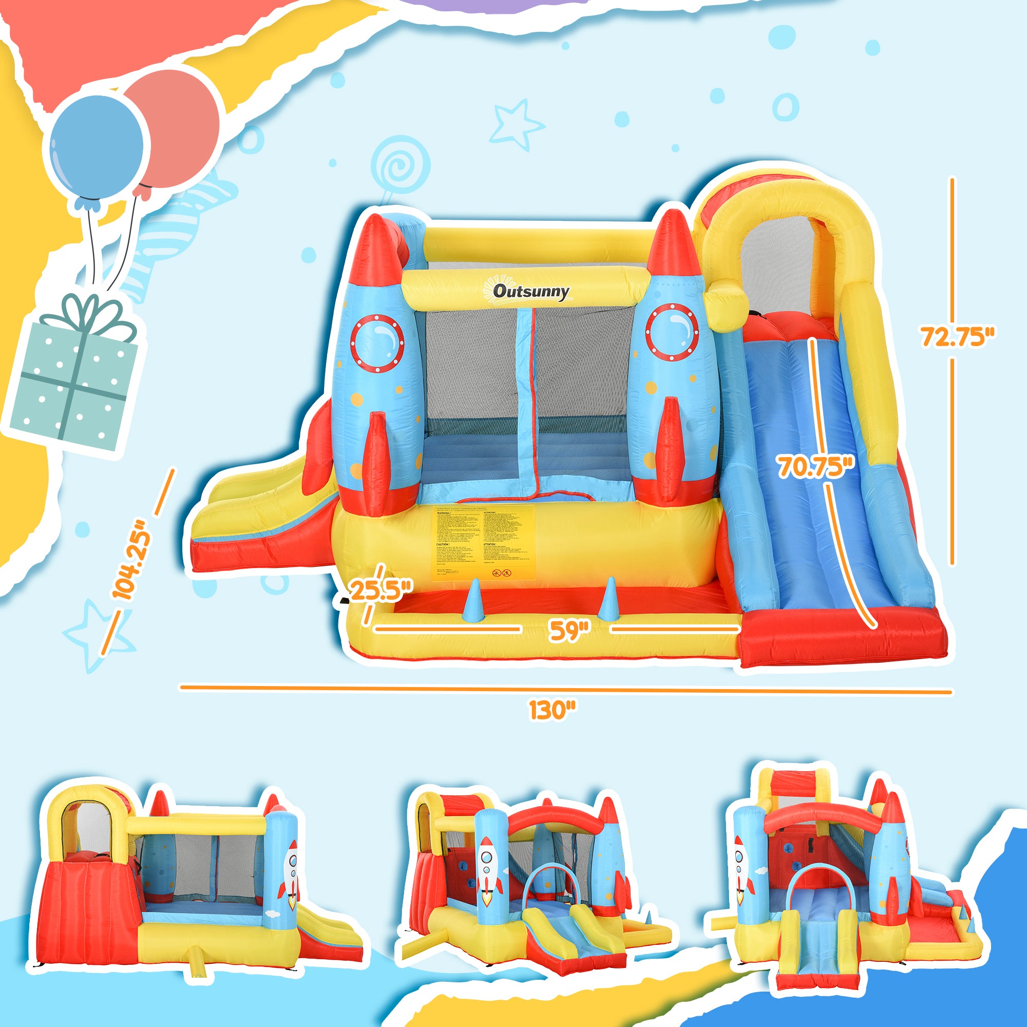 Inflatable bounce house dual slide detail