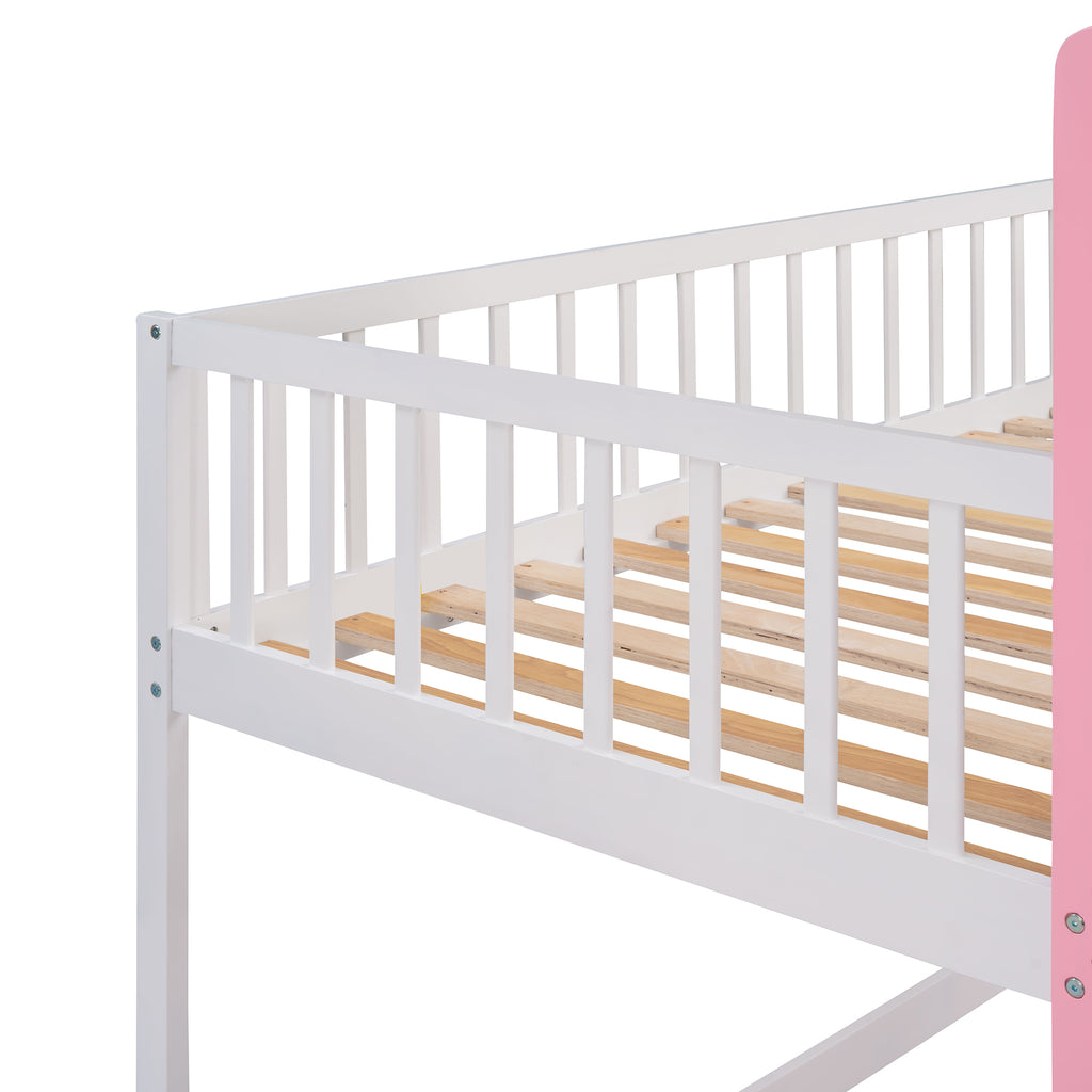 Pink castle twin over twin bunk bed with ladder — product photo