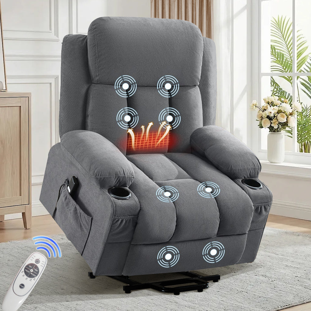 Power Lift Recliner Chair with Heat and Massage Electric Fabric Recliner Chair for Elderly with Side Pocket, USB Charge Port, Remote Control for Living Room