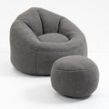 Grey microfiber bean bag sofa chair with footrest — front view