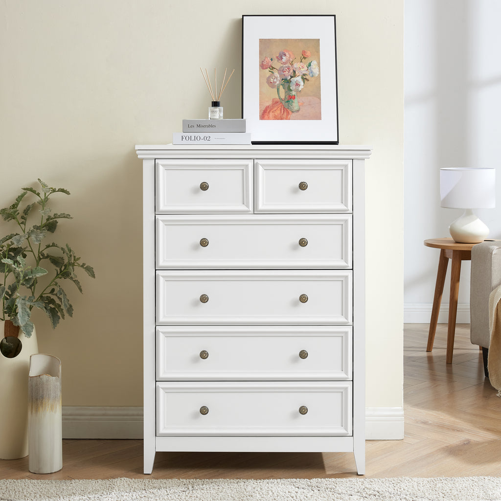 Modern 6-drawer chest of drawers white finish full view