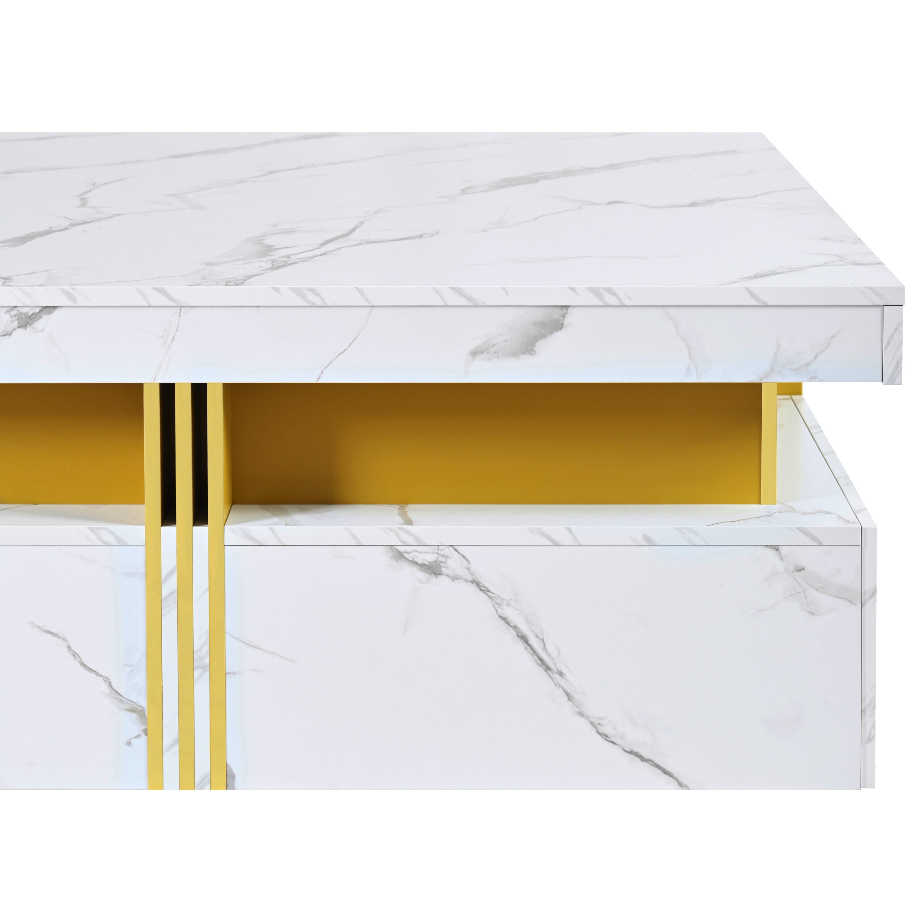 Square Storage Coffee Table — 4 Drawers & Gold Accents
