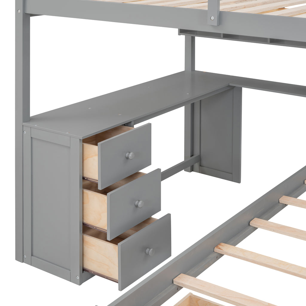 Staircase drawer storage pulled out from bunk bed frame