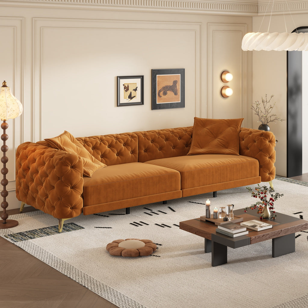 97.7' 3-in-1 Convertible Sleeper Sofa, 28.4' Deep Seat Pull Out Sofa Bed,Button Tufted Modern Sofa, 4-Seater Couch with Movable Ottoman for Apartment, Office, Bedroom,Beige/White