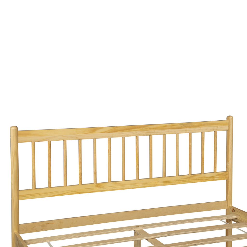 Traditional Style Queen Size Bed with Headboard and Footboard, Pinewood Bed with Strengthened Bed Frame ,Walnut