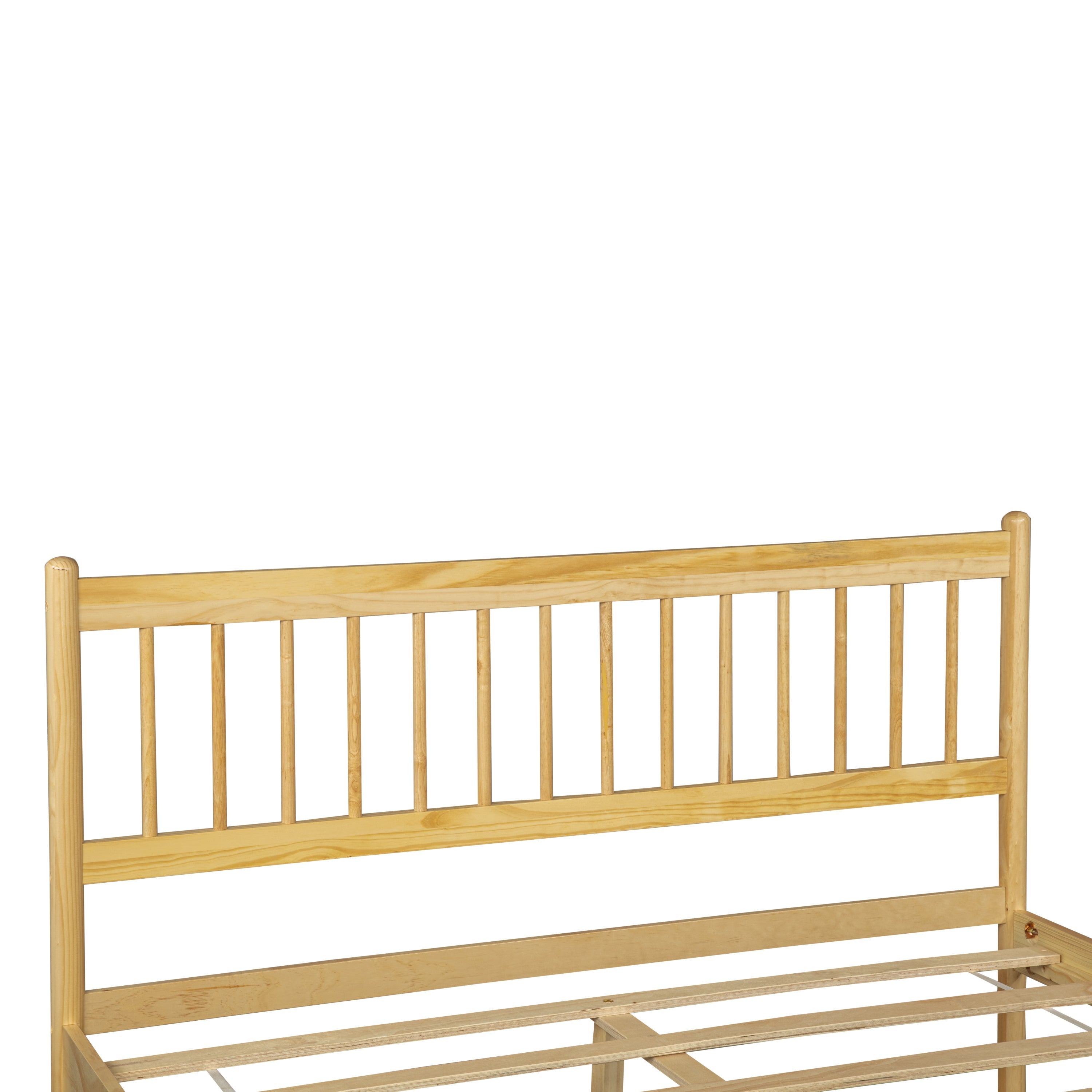 Traditional Style Queen Size Bed with Headboard and Footboard, Pinewood Bed with Strengthened Bed Frame ,Walnut