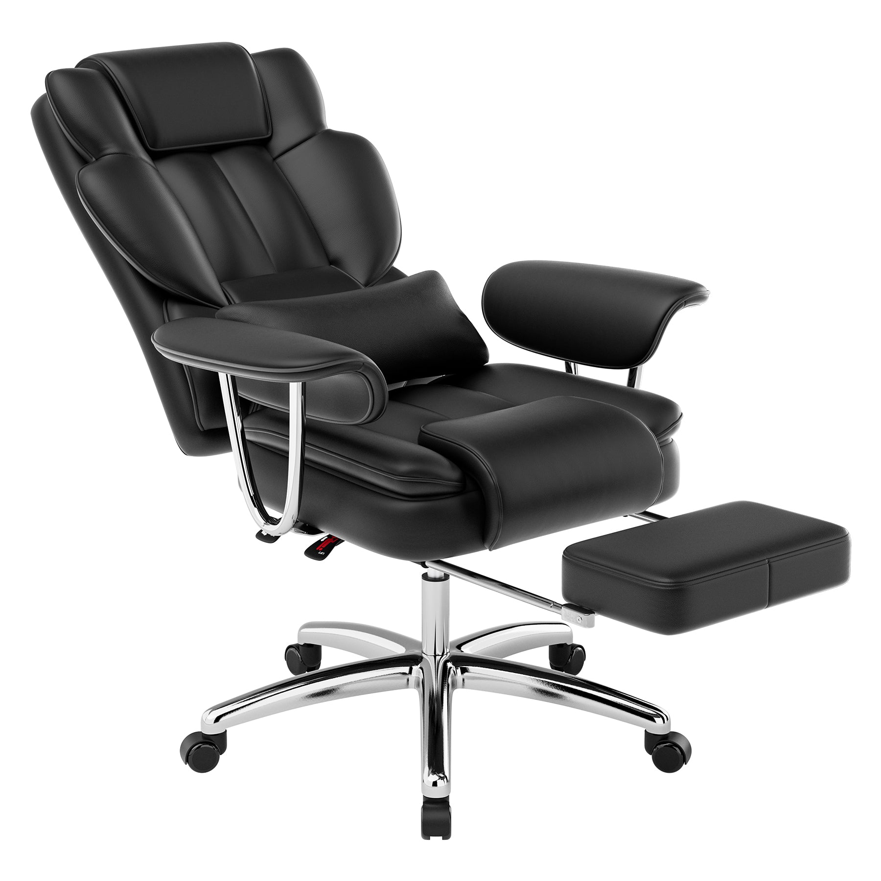 Black executive desk chair seat and back detail