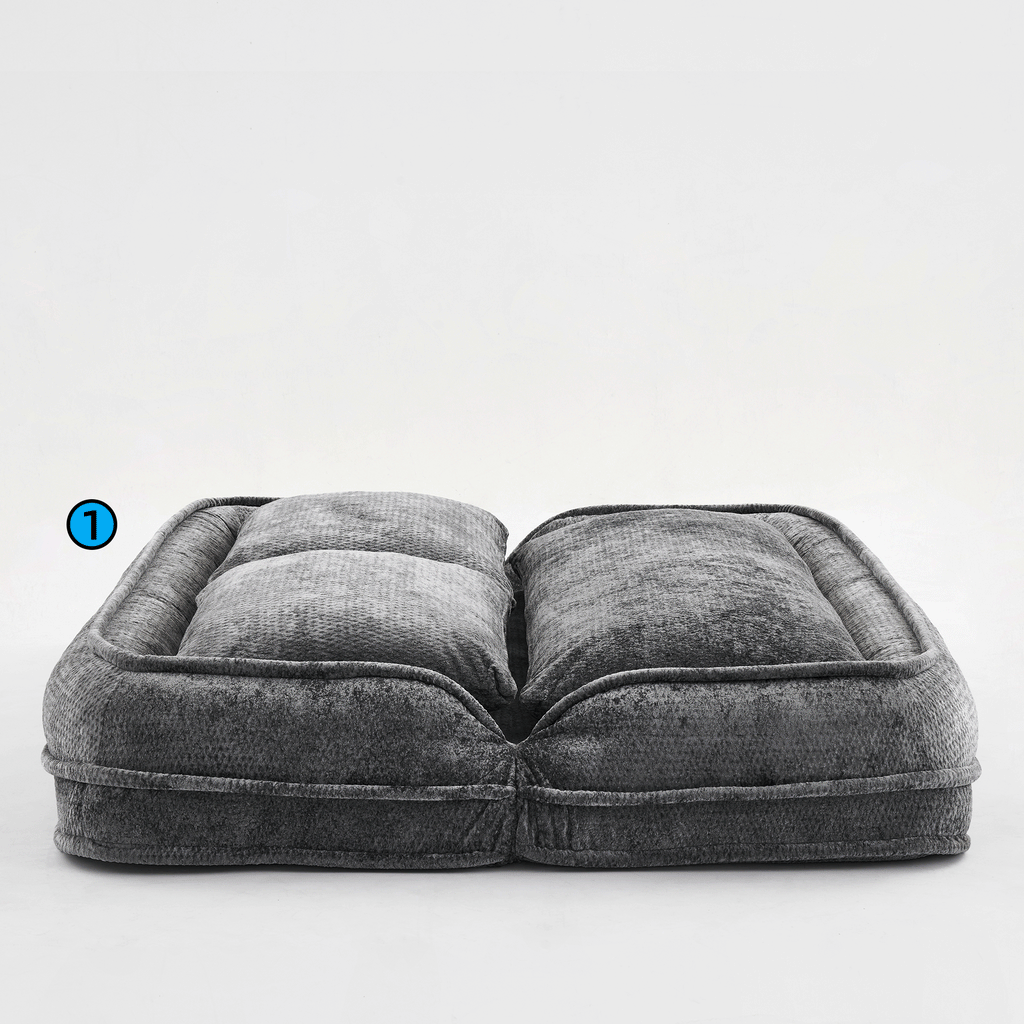Human dog bed loveseat dark gray reclined position