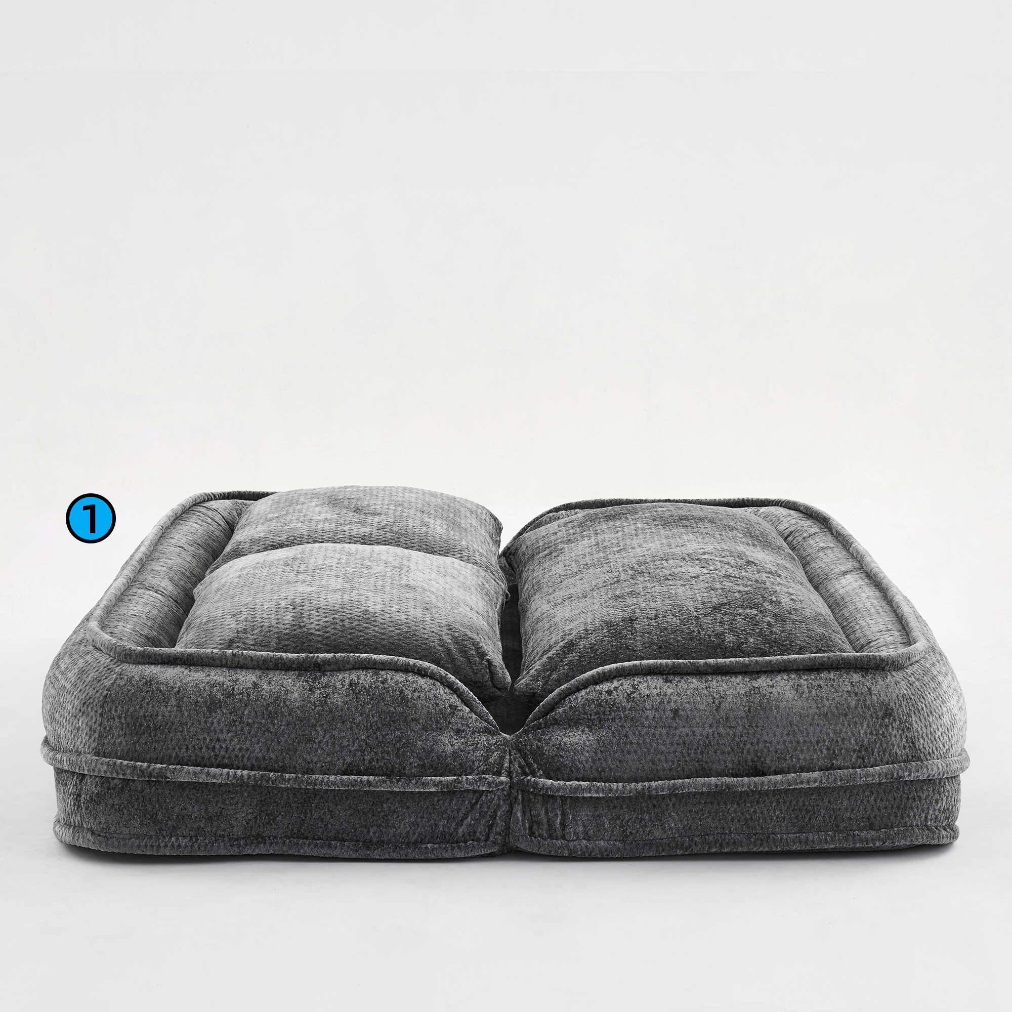 Human dog bed loveseat dark gray reclined position