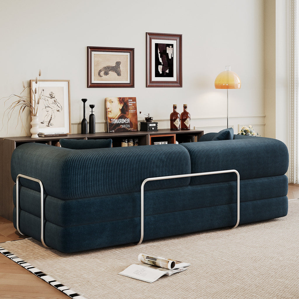 Corduroy Compression Convertible Floor Sofa Bed — Modular Loveseat, 78.8" Wide