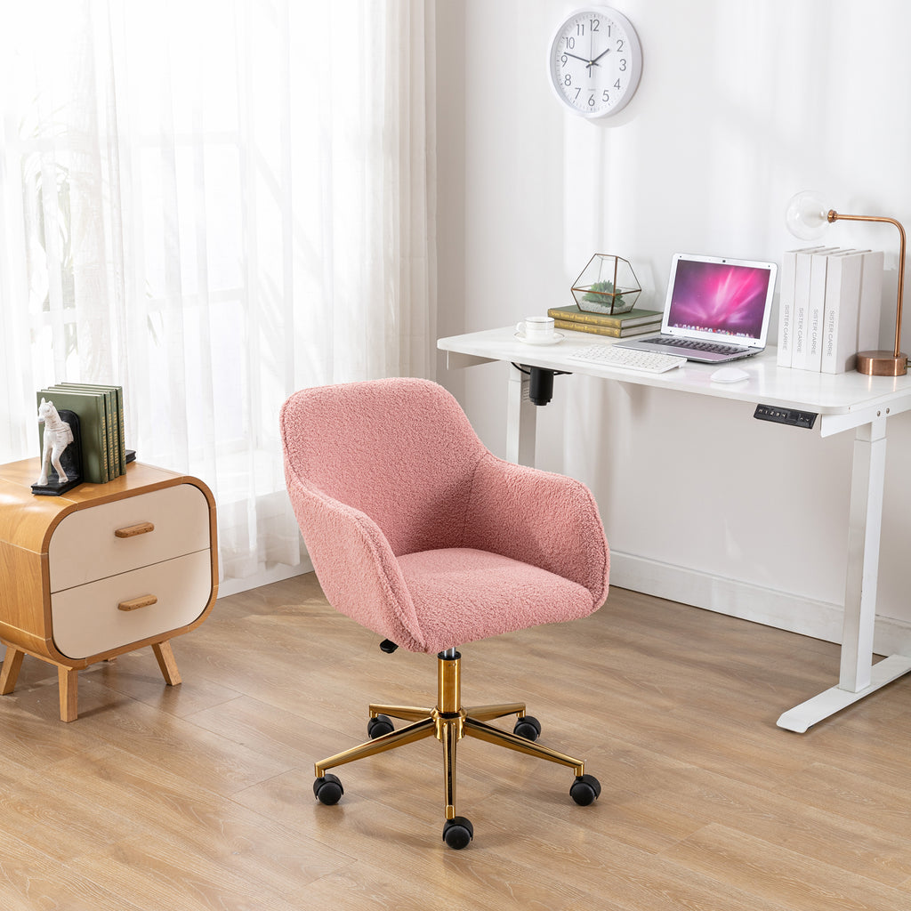 Pink teddy swivel office chair — front view