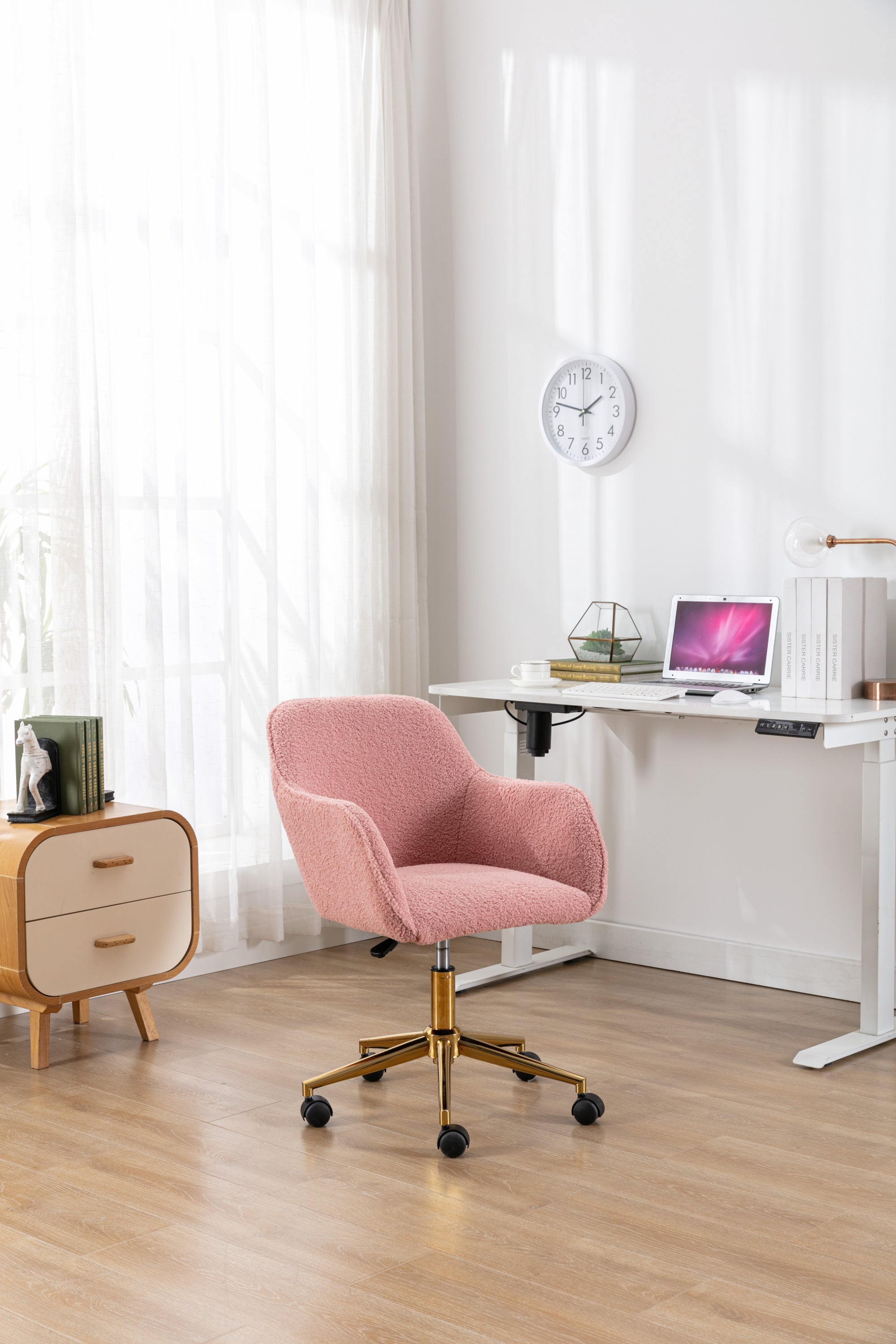 Teddy fabric office chair side view gold legs