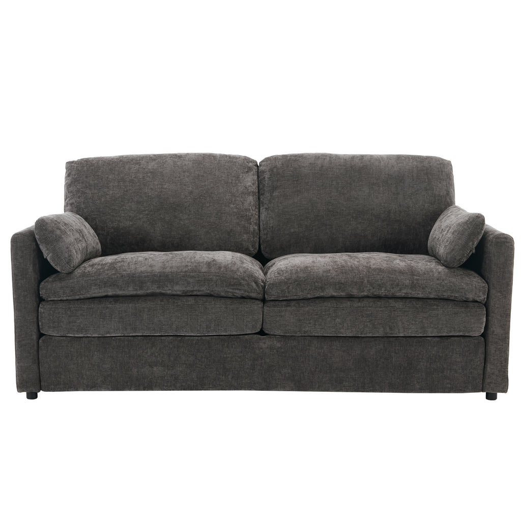 Gray chenille loveseat in modern living room