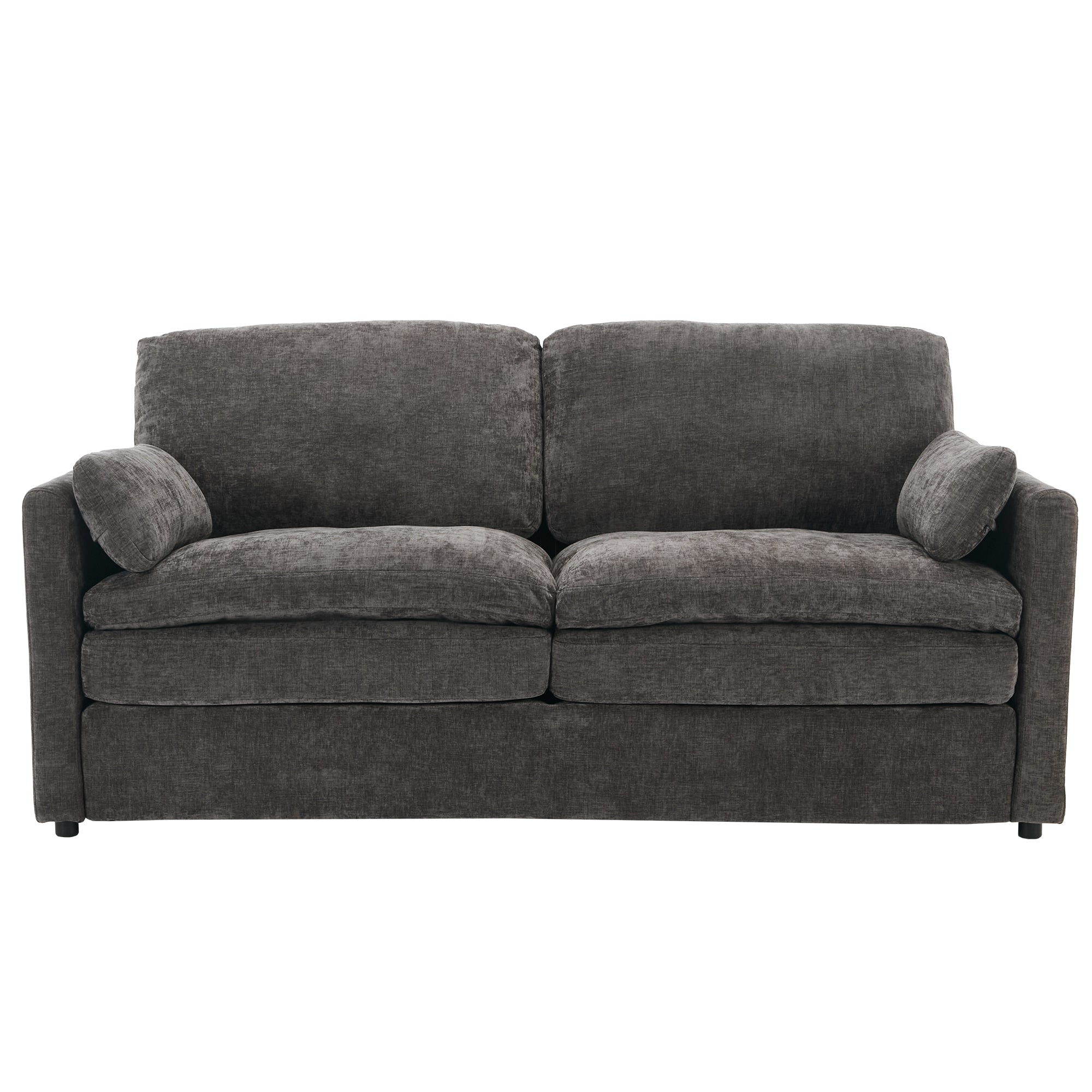 Gray chenille loveseat in modern living room